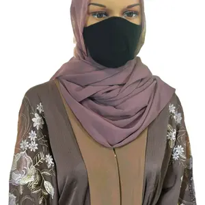 Exquisite Brown Embroidered Abaya with Floral Motifs and Muslim Fashion Women's Islamic Clothing - Includes Headscarf and Belt - Regular Fit - Elegance, Womenswear