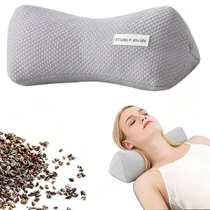 Yhfyhf Cooling Cervical Pillow, Buckwheat Shell Filled Neck Support Pillow, Ergonomic Design, Breathable, Detachable, Washable Cover