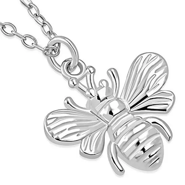 Female 925 Sterling Silver Wasp Bee Pendant Necklace with Yellow Gold-Tone Accents, Adjustable 16-18in Chain, Casual Style for School & Play, for Adults, Adjustable (16.00In - 18.00In), 0.55In X 0.55In, Adventurer, Fashion, My Daily Styles, Natural, Wasp,