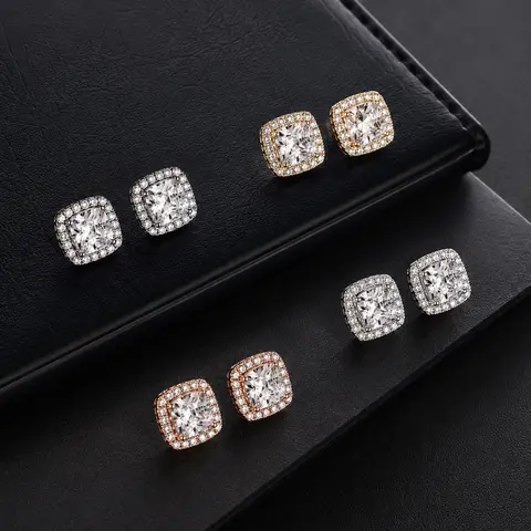 4 Pairs Magnetic Earrings for Men with Cubic Zirconia, Stainless Steel Clip On Fake Earrings Non Pierced Magnet Nose Stud Piercings for Women, 8/10MM Simulated Diamond, Gold/Silver/Black/Rose Gold Color