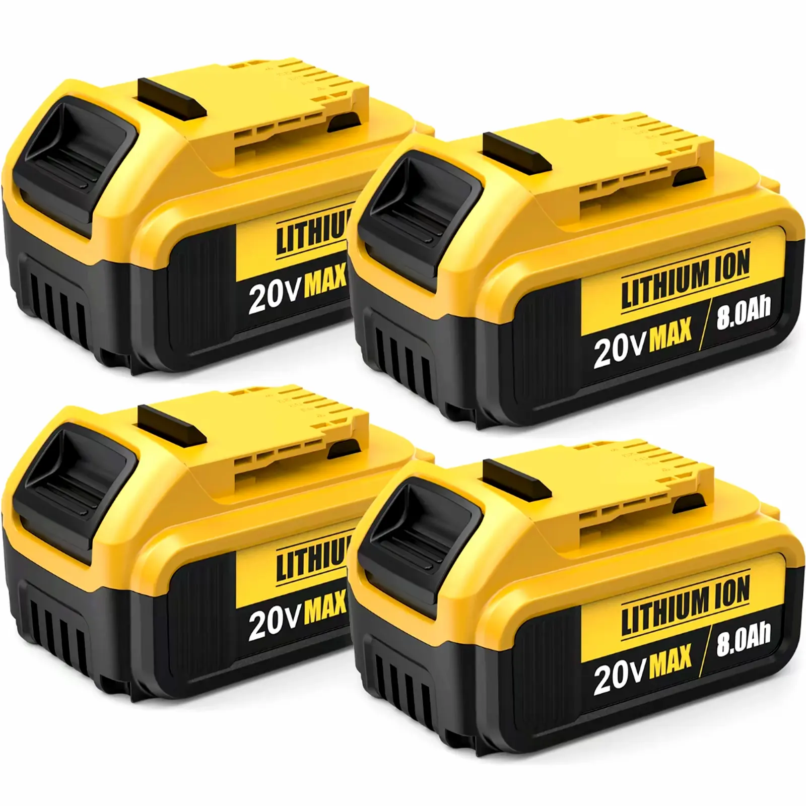 4pack 8.0Ah Lithium Battery Replacement for Dewalt 20V Battery Lithium-ion MAX DCB200 DCD/DCF/DCG/DCS Series dewalt batteries Stock up Heavy Duty