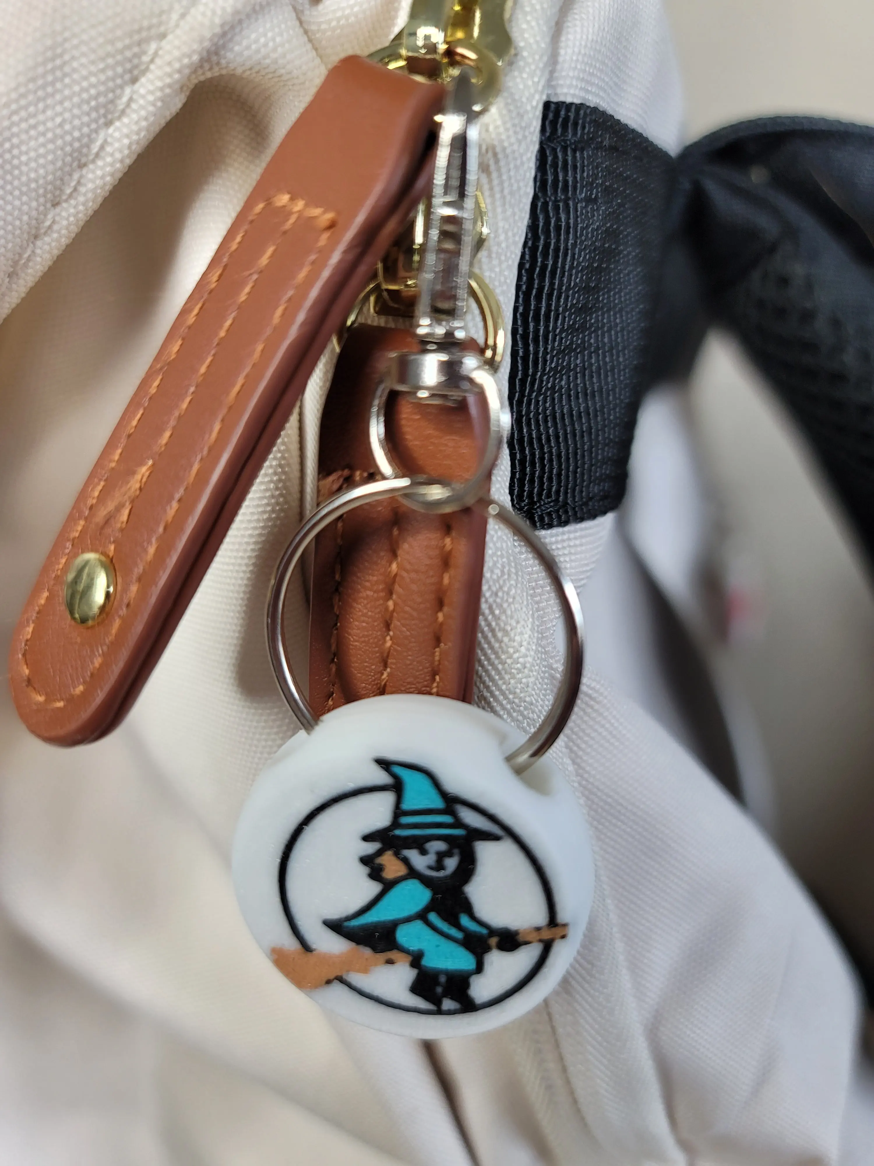 3D Printed Witch Keychain Fob – Multicolor Flying Witch Zipper Pull