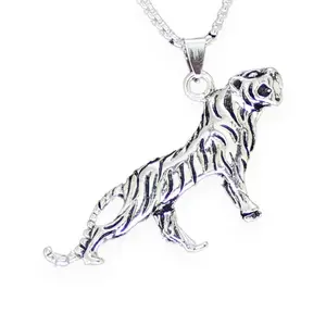 Roaring Bengal Tiger Pendant Necklace Stainless Steel 24" Chain Silver High-Quality Rust-Resistant Jewelry