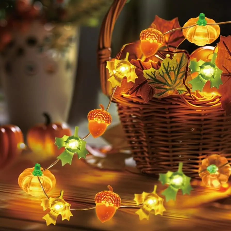 Fall Decorations Thanksgiving for , 10FT 30 LED Pumpkin Maple Leaf Lights  Operated Fairy String Lights Autumn Harvest Table Indoor Outdoor Decor Halloween Party Decorations Gifts