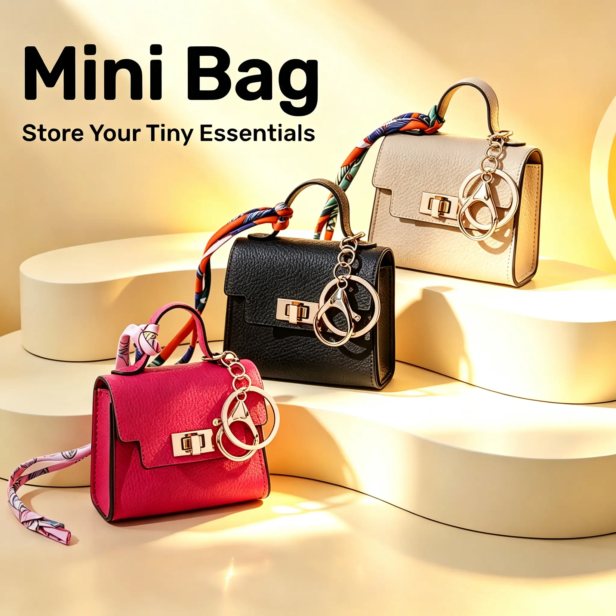 3PCS Leather Mini Bag - Cute Tiny Storage Pouch with Colorful Silk Straps Colorful Strap, Multi-scene Home & Daily Use Small Item Organizer,, Girly Purse Accessories, Car Keychains, Practical Commute Accessory, Sweet Holiday Birthday Fall Gift