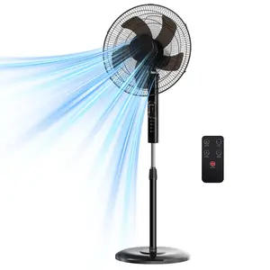 17-inch Quiet DC Motor Standing Floor Fan for Bedroom, 12 Speed with Remote, 3 Breeze Modes, Adjustable Height, Dual-Layered Blades, Timer, Energy Efficient (28W), Remote Control Quiet Standing Fan, Oscillating Pedestal Fan with Adjustable Height