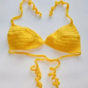 Yellow Crochet Bikini Top for Beachwear or Summer - Adjustable Straps, Adjustable Tie Detail, Soft Fabric, Ideal for Outdoor Activities