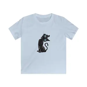 Youth Vintage Black Cat T-shirt, Shirt for Cat Lovers, Crewneck cotton Fabric, Gift for son daughter, family gift