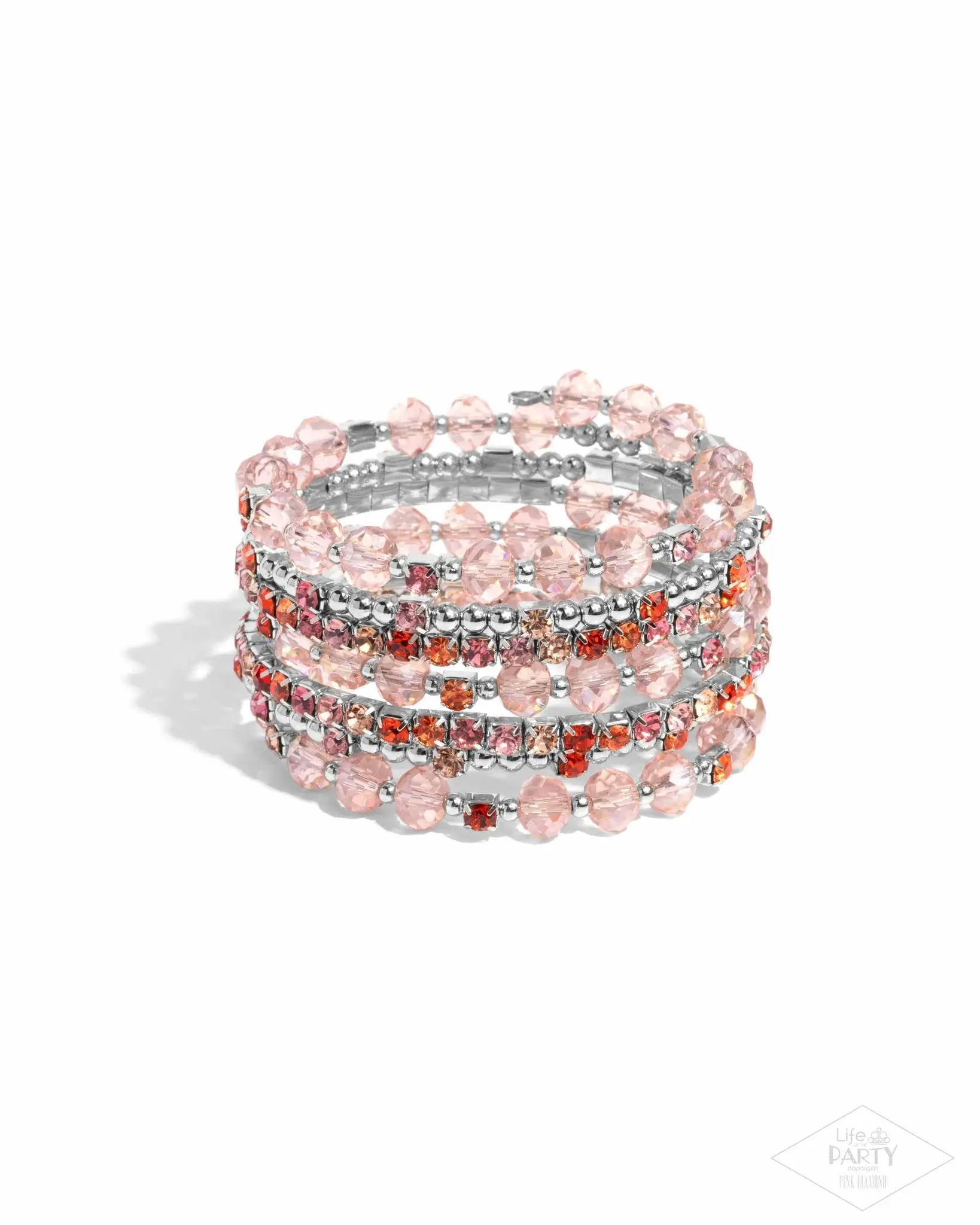Sizzling Stack - Multi Pink and Orange Silver Coil Bracelet - Pink Diamond Bring Back Exclusive - Paparazzi