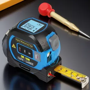 3-in-1 Digital Laser Distance Meter | 196ft High Precision Auto Measurement with Backlit LCD, Auto Lock & Unit Switch | Portable Range Finder with Self-Centering Punch for DIY Construction Home Use