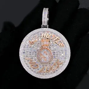 Diamond-encrusted circular necklace pendant, zircon, hip-hop style jewelry, unisex, suitable for everyday wear, and a great gift.