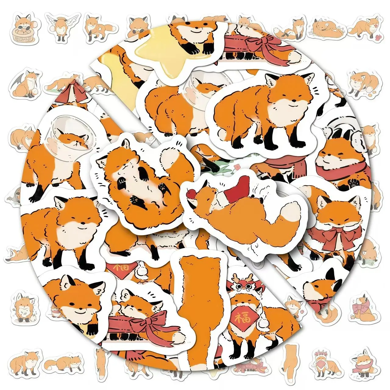 80PCS Mini Cute Fox Stickers - Small Kawaii Decals for Laptop Water Bottle Scrapbook DIY Tiny Decor Gifts
