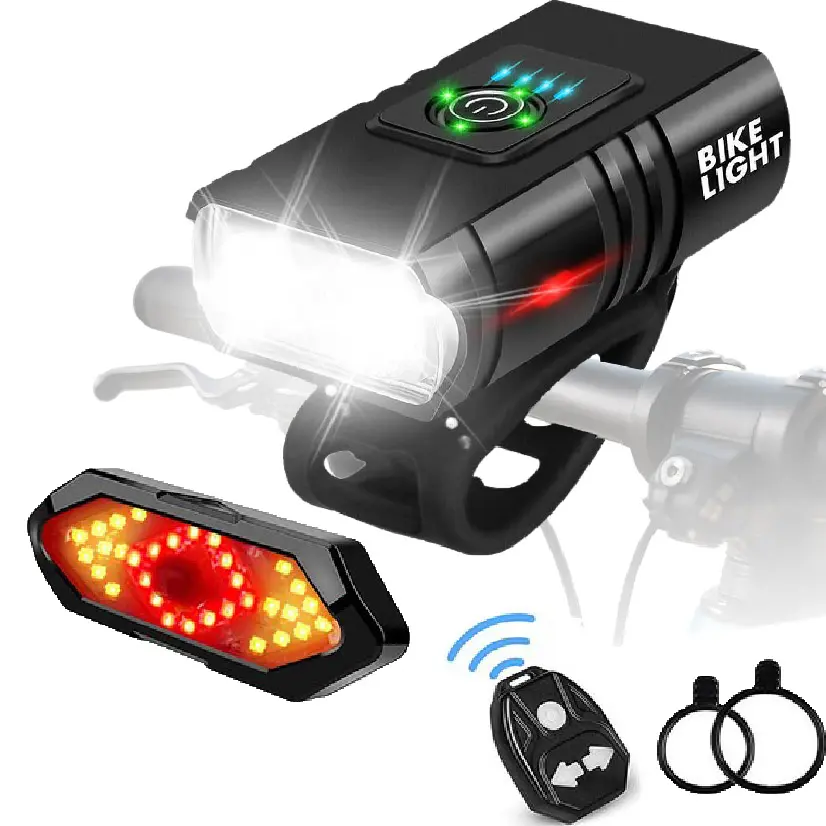 Bike Lights for Night Riding with Tail Light Set, USB-C Rechargeable Bicycle Headlight and Rear Taillight with Turn Signal & Horn, Waterproof and 5+6 Lighting Mode for Road/Mountain Cycling