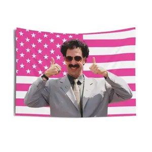 Borat Very Nice Flag, Borat Indoor Wall Tapestries, Sacha Baron Cohen as Borat Pink Flag