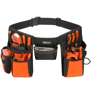 TUFFWORX Tool Belt with Multiple Pockets, Heavy Duty Construction Pouch, Black and Orange