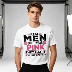Real men don't wear pink, they eat their sexy perverted mouth cat t-shirt Casual Fabric
