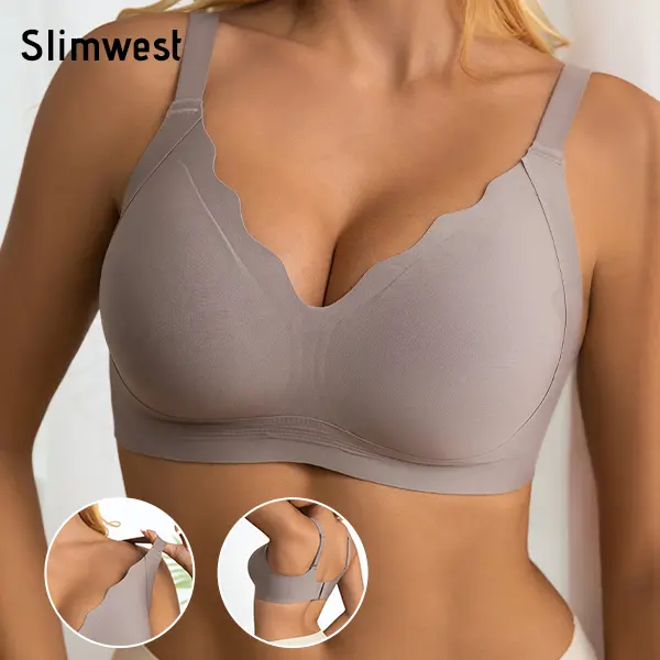 SLIMWEST Women's Seamless Bras NoWire Scalloped Push Up Bralette Full Coverage Everyday BraWomenswear Adjustable Elegant Smooth Thin Cute Flower Wave 1Pcs Black