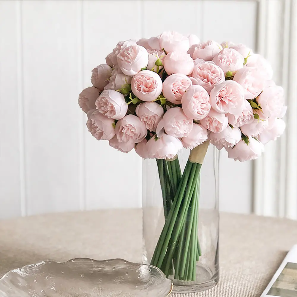1 Bunch Artificial Peony Bouquet 27 Heads Silk Faux Flower for Home Decor