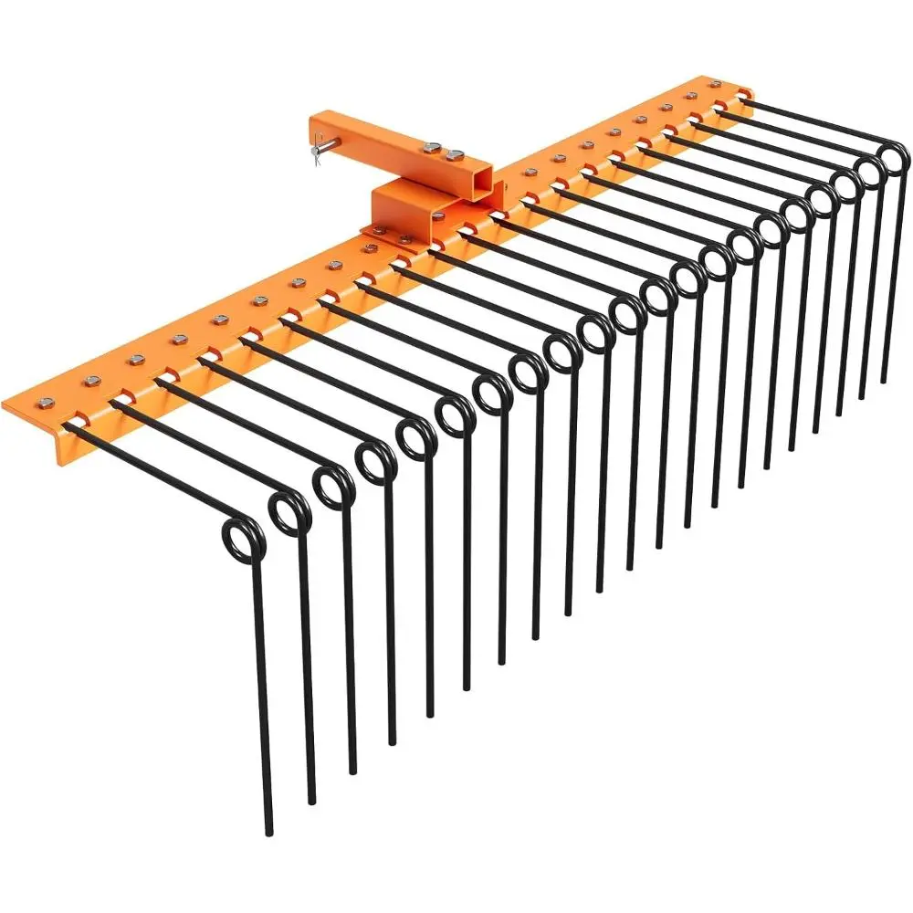 48'' Working Width Tow-Behind Landscape Rake Dethatcher Garden Tool - 17 Carbon Steel Spring Tines, Rust-Proof Coating, Universal Compatibility with 48'' Toolbars & 3-Point Suspension Systems, Saves Time for Leaves & Pine Needles, Garden Tools, Durable Ga