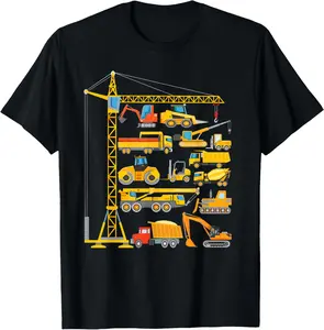 Types of Construction Excavator Bulldozer Truck Crane T-Shirt