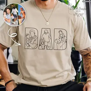 Custom DAD Father's Day Shirt Portrait, Personalized Daddy Photo Outline T-Shirt, Kids and Papa Tee , Global Trending Outfits