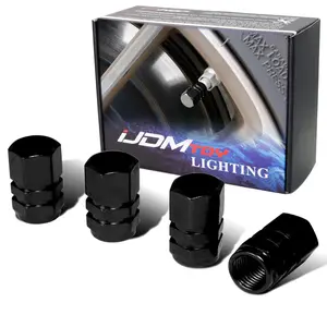 iJDMTOY 4pc Tuner Racing Style Black Aluminum Tire Valve Caps (Hexagon Shape)