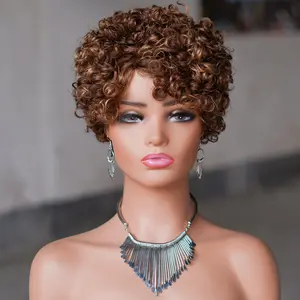 Lucile 4/27 Human Hair Wig Curly Pixie Cut Wig Short Bob Wig for Black Women 6 Inch Curly Wholesale 180% Density Pixie Cut Bob Wig