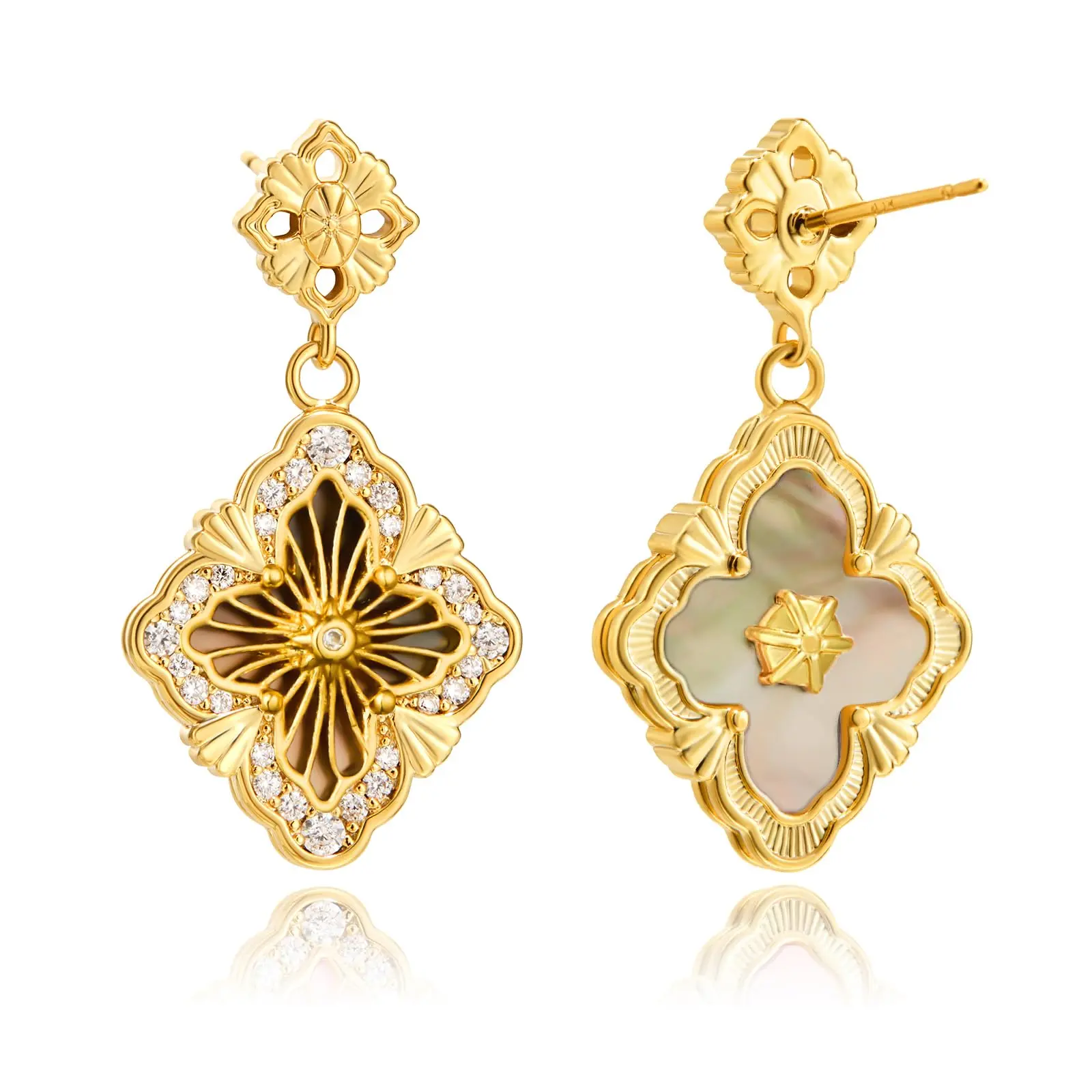 Cicy Bell Four Leaf Clover Dangle Earrings for Women Lucky 18k Gold Plated Cubic Zirconia Trendy Drop Earrings Jewelry Gift