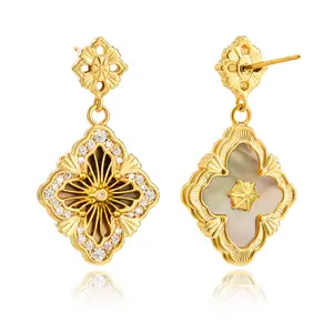 Cicy Bell Four Leaf Clover Dangle Earrings for Women Lucky 18k Gold Plated Cubic Zirconia Trendy Drop Earrings Jewelry Gift