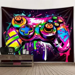 Tapestry Vibrant Fluorescent Gamepad Tapestry - UV Black Light Reactive Wall Hanging with Neon Splash Art Design,  Gaming Room Decoration | Vibrant Wall Hanging | Polyester Tapestry, Game Room Decor 60X40 Colorful Gift
