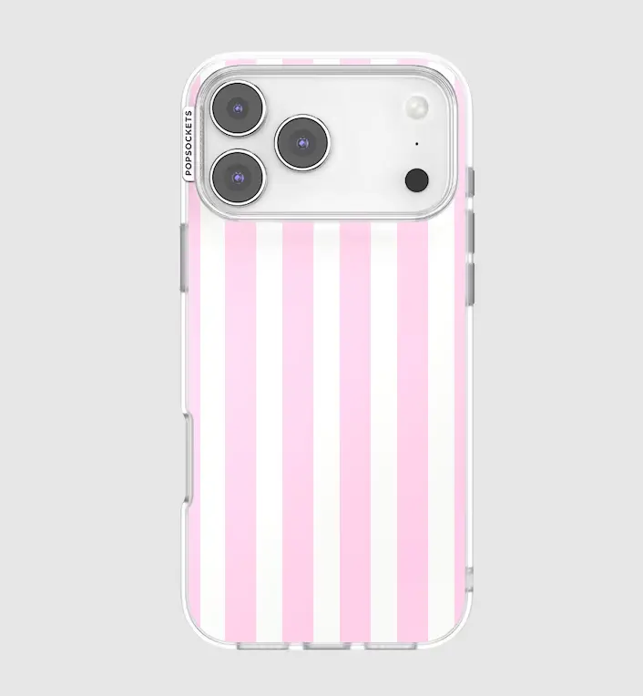 PopSockets Club Stripe Pink MagSafe Cellphone Cover - Magsafe Compatible, Camera-Safe Decorative Accessory for iPhone 17 Pro Max with Protection Functionality