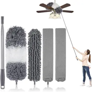 Microfiber  Duster Kit with Extension Pole (30-100") - Bendable Washable Heads, Extendable Dusters for Cleaning Ceiling Fan, High Ceiling, Blinds, Furniture &  (5 Pcs)