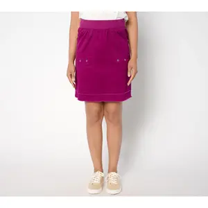 Denim & Co. Petite EasyWear Twill Skirt with Raw Hem Detail