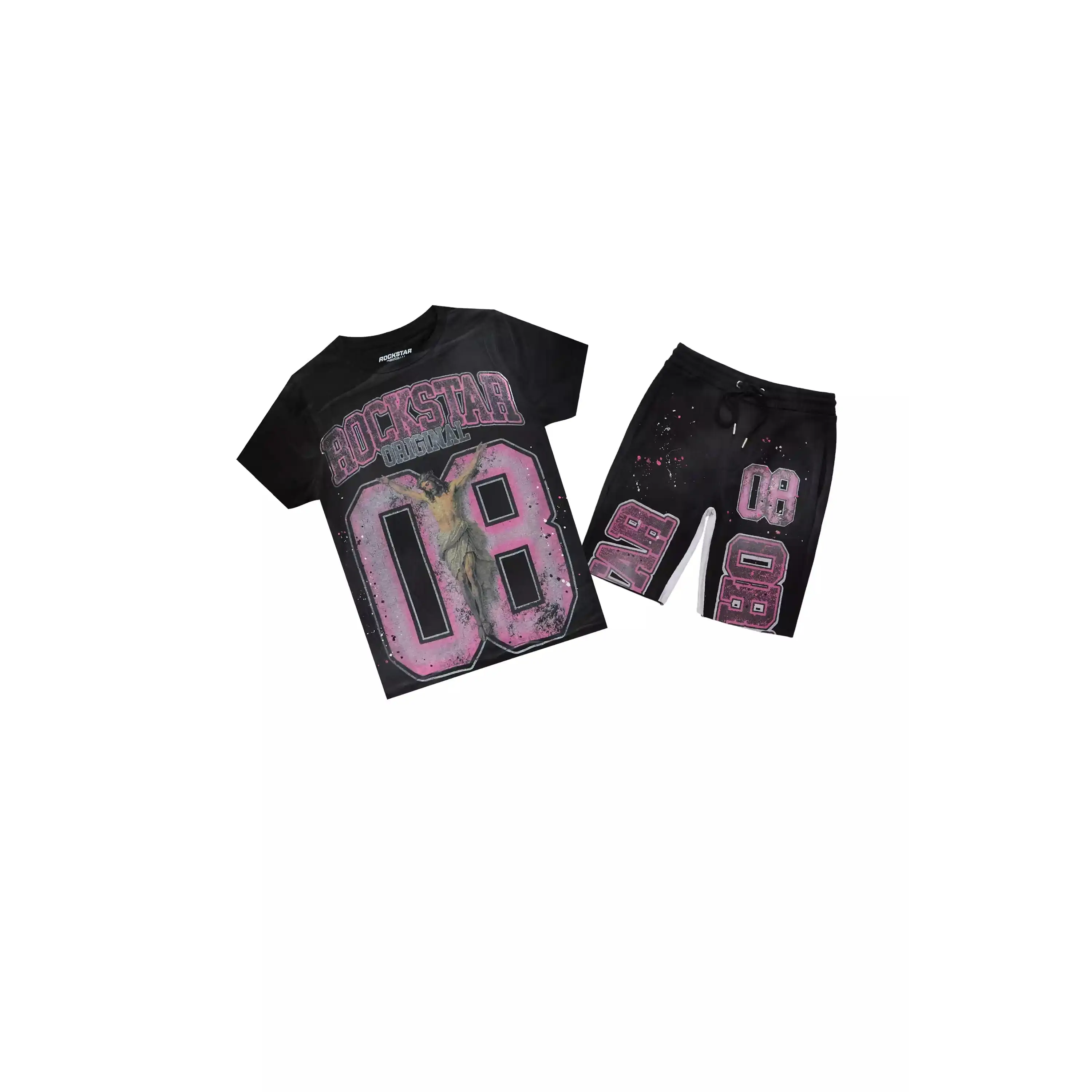 Boys Fields Black/Pink T-Shirt Short Set