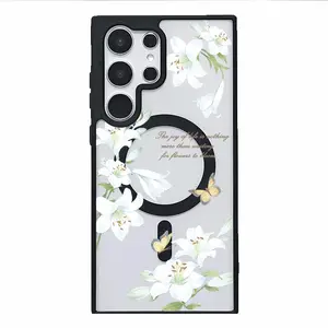 White Lily Butterfly Pattern Premium Magnetic phone case applicable for Samsung Galaxy S25 S24 S23 S22 PLUS ULTRA FE durable shockproof protection Privacy Protection Magnetic Phone Case cute nic natalie reynolds mosnovo  protective case