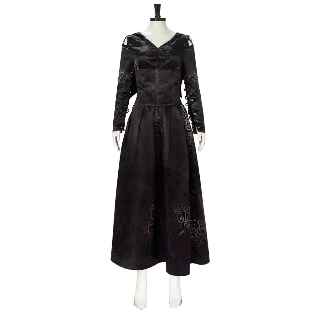 Bellatrix Lestrange Black Gothic Maxi Dress Cosplay Costume for Comic Con Halloween