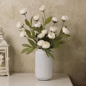 Chessie 3 Pcs Peony Artificial Flowers, 27" Faux Flowers for Vase Silk Flower Bouquet with Stems Fake Floral Arrangements Dining Table Centerpieces for Home Kitchen Party Decor