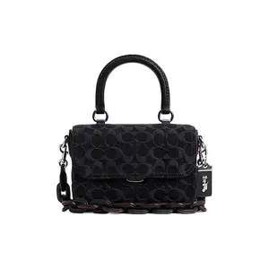 COACH Rogue 22 Classic Monogram Fabric Crossbody Handbag for Women, Small Size, Black