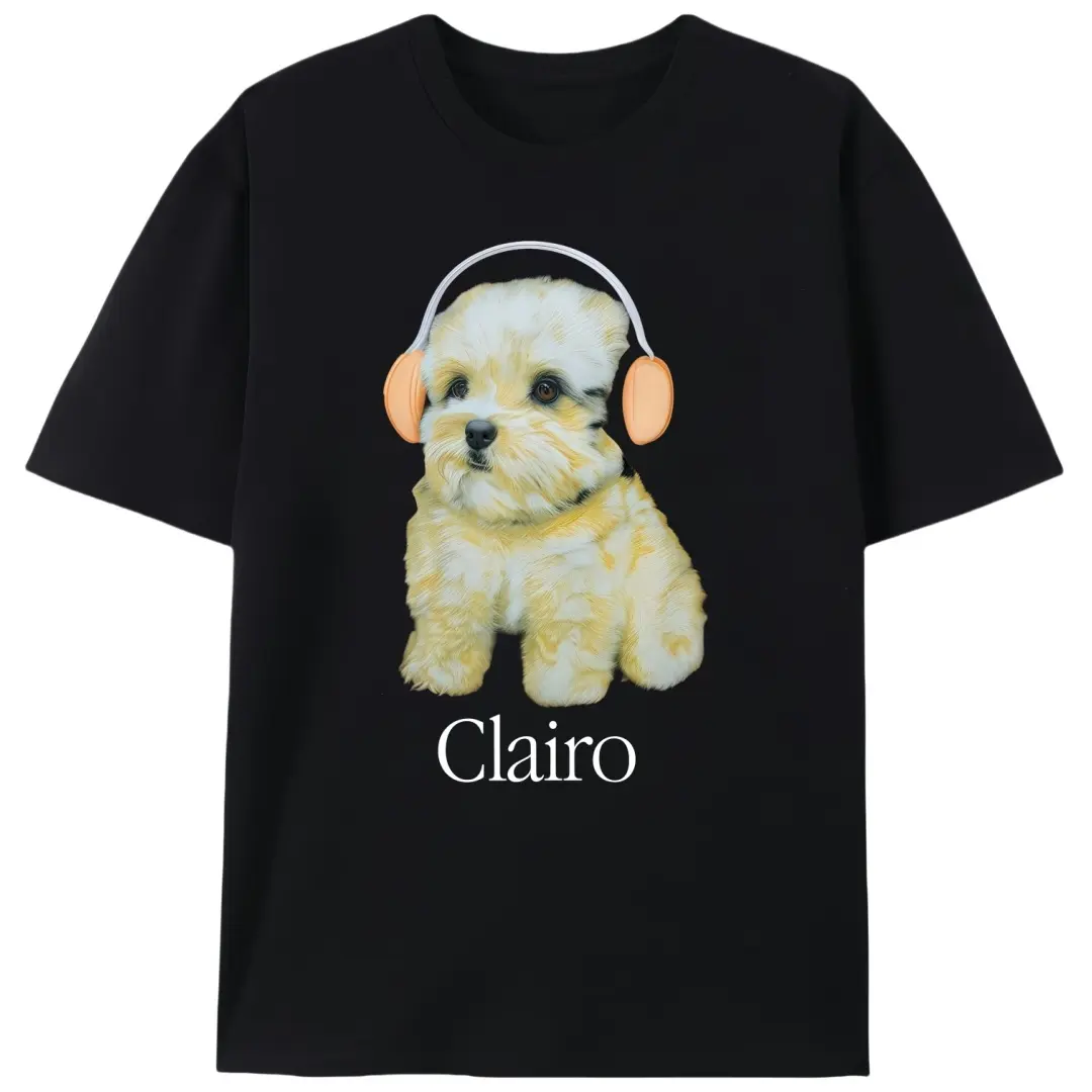 Men's Cotton Knit Casual Short-Sleeve T-Shirt - Clairo Merch, Funny Cute Headphone Puppy Design, Unisex Fit Top