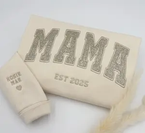 Custom Glitter Embroidered Mama Sweatshirt: Personalized Kids' Names