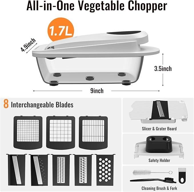8-Blade Vegetable Chopper Cut Slice Dice Fast Prep Easy Kitchen Use