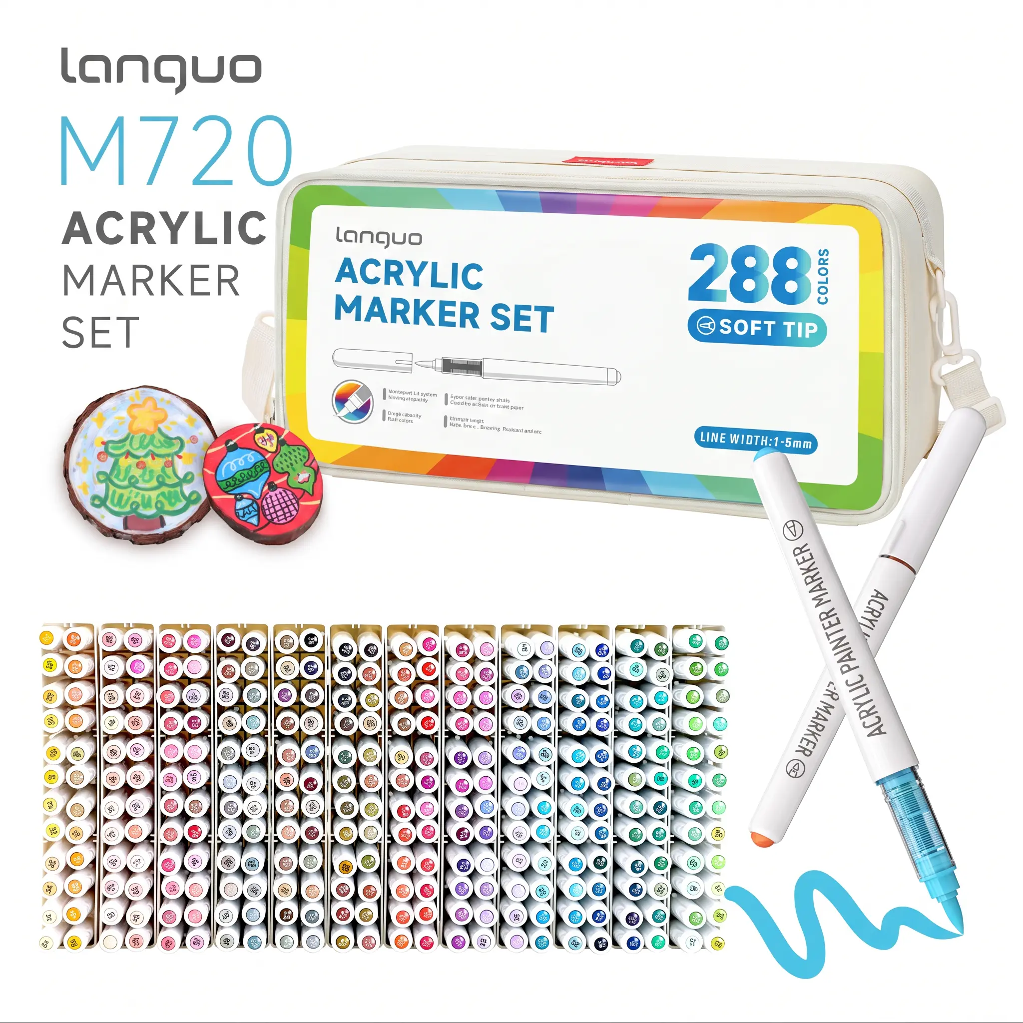 Languo Acrylic Paint Markers Set (24/36/48/60/288 Pack) with Portable Stackable Storage Box, Premium Acrylic Paint Pens for Rock Painting, Fabric, Ceramic, Wood, Canvas, DIY Crafts Art Supplies