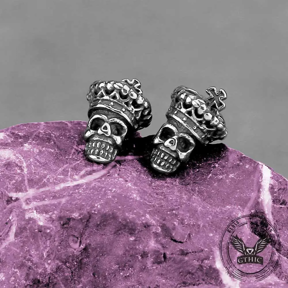 GTHIC Vintage Cross Crown Skull Stainless Steel Stud Earrings Gothic Statement Jewelry for Men Women Daily or Party Wear