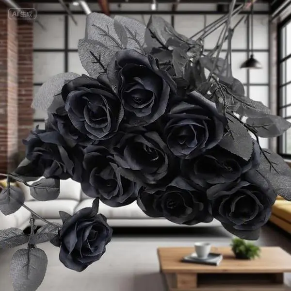 "Artificial Silk Roses with Stems, Realistic Black Floral Bouquet for Wedding Decor, Faux Flowers for Home and Office, Gothic Style Centerpiece, Reusable Elegant Blossom Arrangement" Decorative Fruit Plants Ornaments