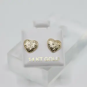 14K Gold Nugget Heart Stud Earrings - Elegant Design for Everyday Wear