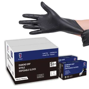 Black Nitrile Industrial Gloves - Diamond Texture, 8 Mil Thick, Heavy-Duty, Tear-Resistant, Cleaning Supplies