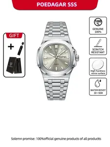 POEDAGAR Luxury Square Watch Waterproof Night Light Date Week Men's Watch Stainless Steel Quartz Men's Watch