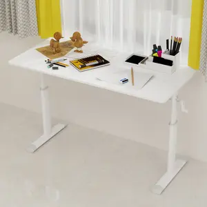 Adjustable study desk suitable for children and adults, height-adjustable, multifunctional home office desk, compact design, desktop dimensions: 60cm × 120cm, white frame, gray tabletop.