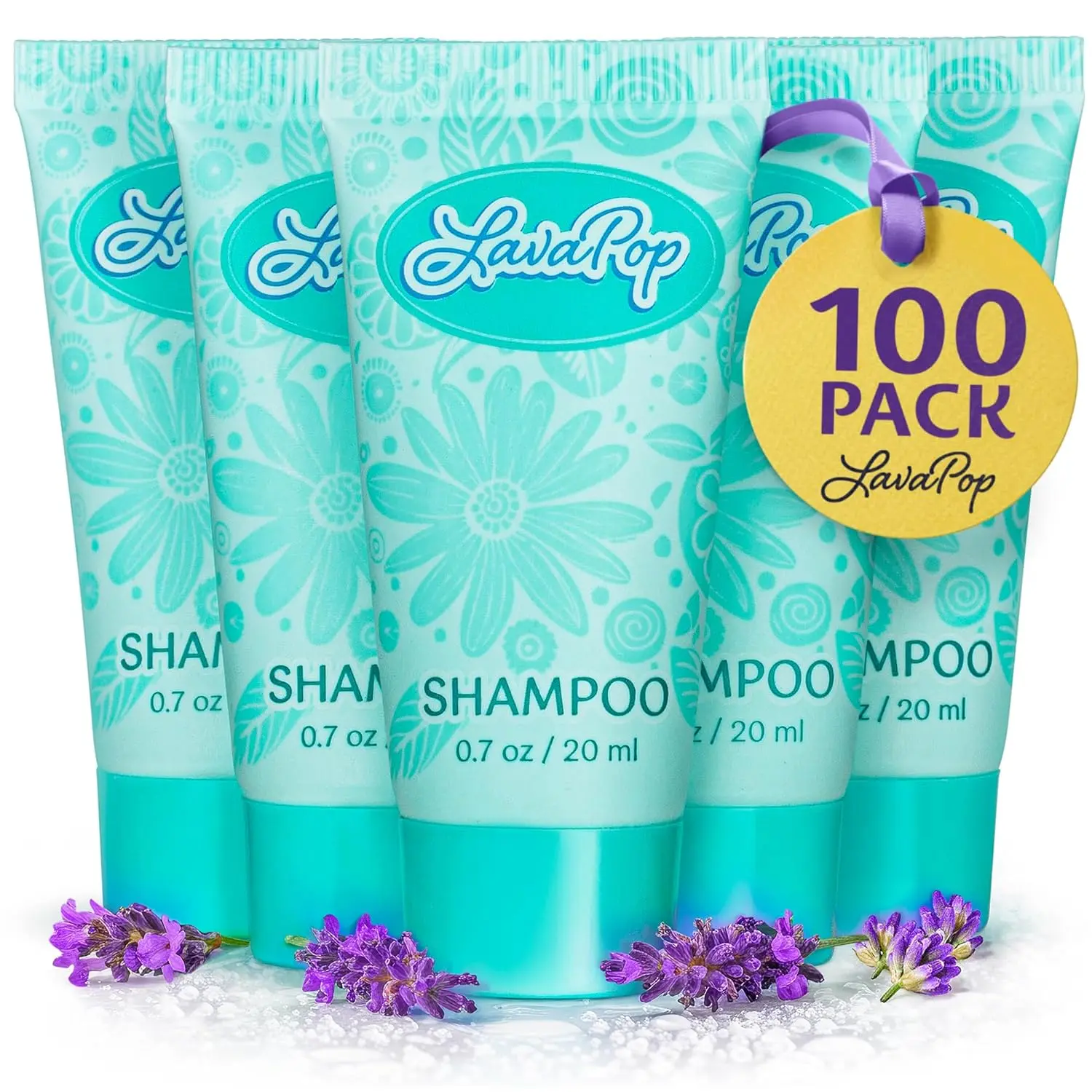LavaPop Travel Size Scented Shampoo - Sweet Earthy Iris Violet & Amber Blend, 0.7 fl oz, 100 Pack, Cruelty Free Moisturizing Bulk Small Toiletries for Airbnb & Hotels