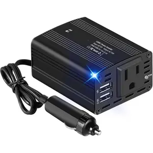 150W Power Inverter 12V DC to 110V AC  Plug Adapter Outlet Converter with 3.1A Dual USB AC  Charger for Laptop  Black